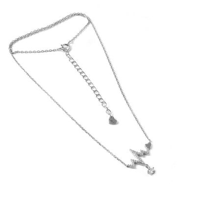 925 Sterling Silver Heartbeat Necklace | CZ Drop Pendant with Heart Charm | Minimal Everyday Silver Jewelry - Zirak Silver