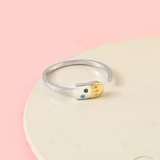 925 Sterling Silver Ice Cream Adjustable Ring | Handcrafted Dual - Tone Silver Ring | Cute Minimal Jewelry Gift - Zirak Silver