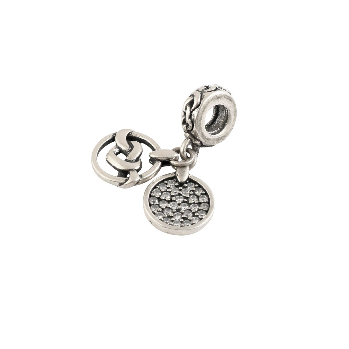 925 Sterling Silver Interlocking Circle Dangle Charm with CZ Pavé - Zirak Silver