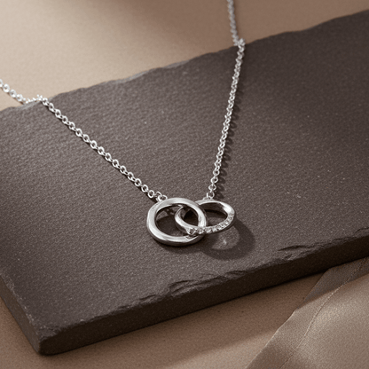 925 Sterling Silver Interlocking Rings Necklace with CZ Accent - Zirak Silver