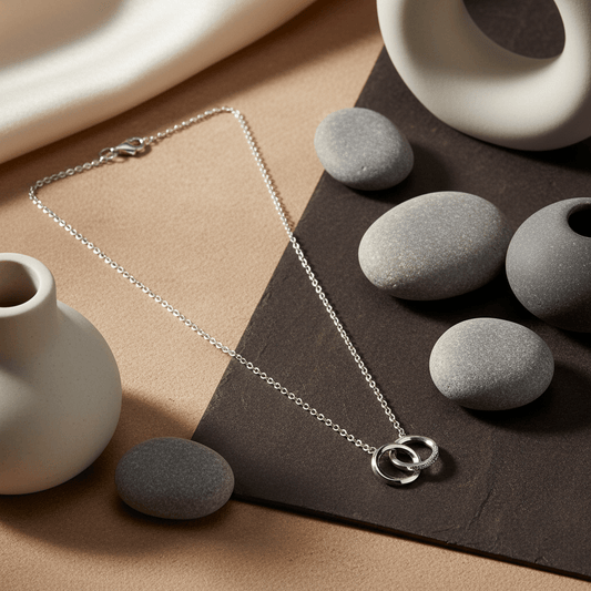 925 Sterling Silver Interlocking Rings Necklace with CZ Accent - Zirak Silver