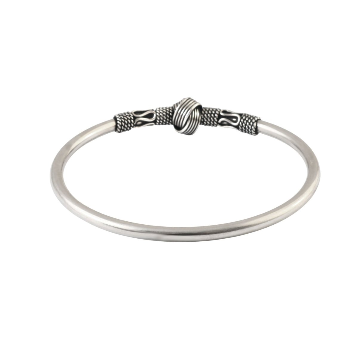 925 Sterling Silver Knot Detail Open Bangle Bracelet - Zirak Silver
