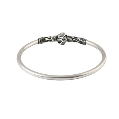 925 Sterling Silver Knot Detail Open Bangle Bracelet - Zirak Silver