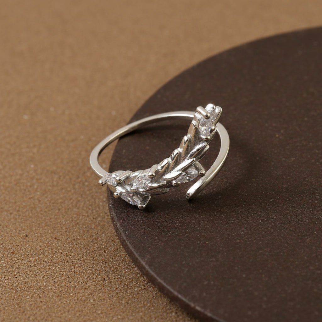 925 Sterling Silver Leaf Adjustable Ring | Handcrafted Nature - Inspired Silver Ring | Minimal Elegant Jewelry - Zirak Silver