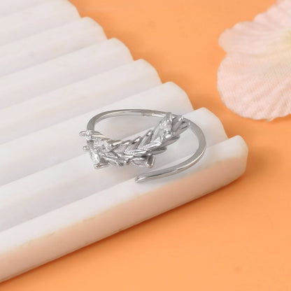 925 Sterling Silver Leaf Adjustable Ring | Handcrafted Nature - Inspired Silver Ring | Minimal Elegant Jewelry - Zirak Silver