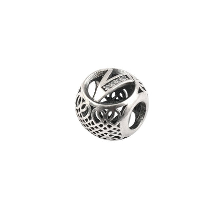 925 Sterling Silver Letter V Charm Bead with CZ Accent - Zirak Silver