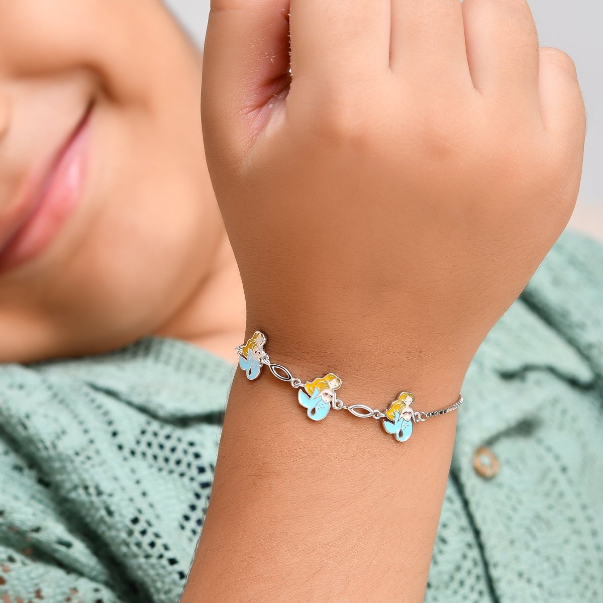 925 Sterling Silver Mermaid Charm Bracelet – Adjustable Kids Chain - Zirak Silver