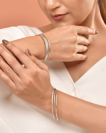 925 Sterling Silver Minimalist Bangle Set – Classic Stackable Bangles - Zirak Silver