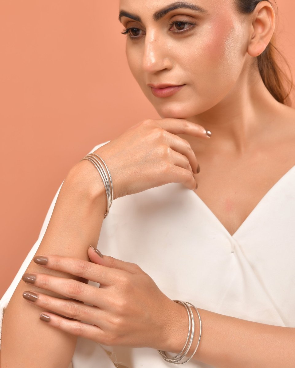 925 Sterling Silver Minimalist Bangle Set – Classic Stackable Bangles - Zirak Silver