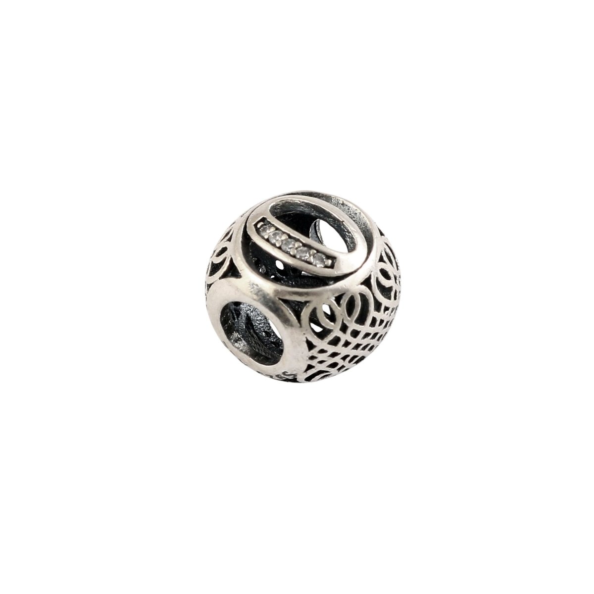 925 Sterling Silver Openwork CZ Barrel Charm Bead - Zirak Silver