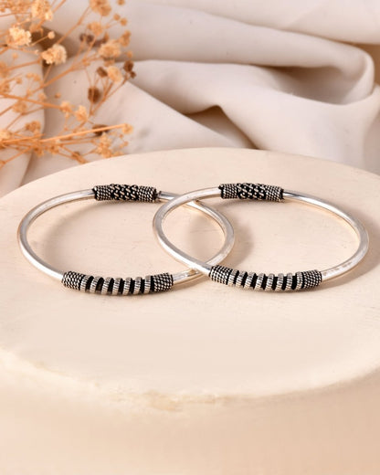 925 Sterling Silver Oxidized Textured Bangles – Elegant Bangle Pair - Zirak Silver