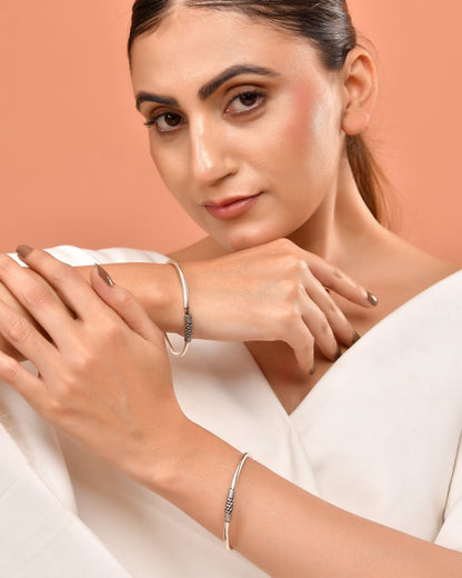 925 Sterling Silver Oxidized Textured Bangles – Elegant Bangle Pair - Zirak Silver