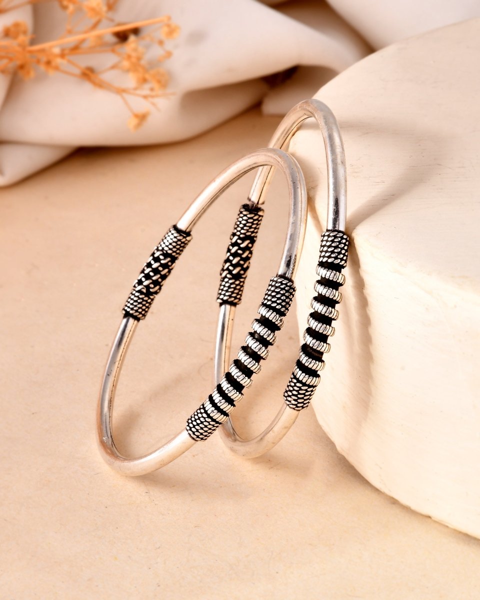 925 Sterling Silver Oxidized Textured Bangles – Elegant Bangle Pair - Zirak Silver