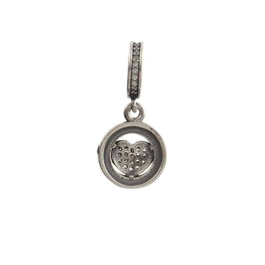 925 Sterling Silver Pandora Heart Circle Charm with Pavé CZ - Zirak Silver