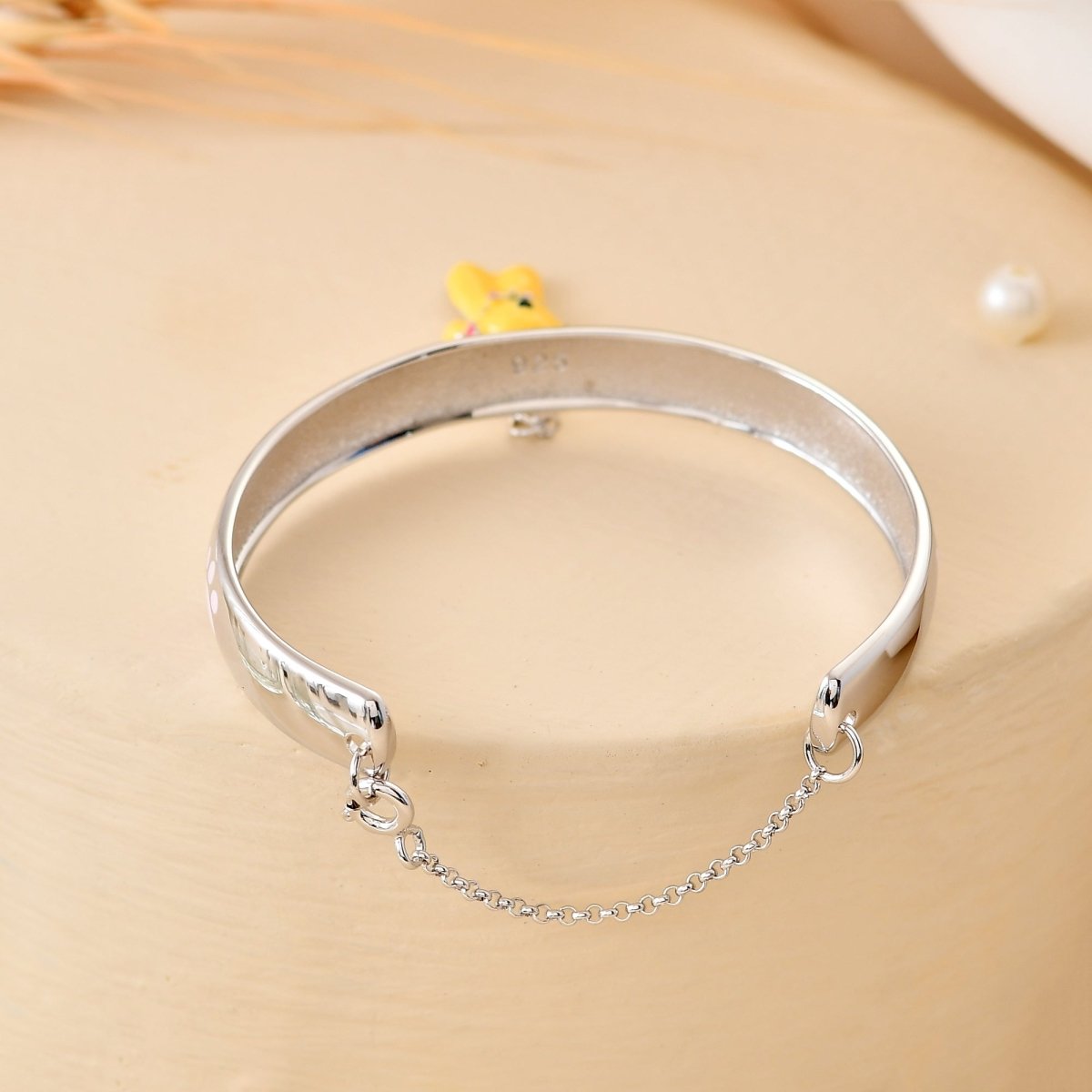 925 Sterling Silver Paw - Print Bangle with Dangling Puppy Charm – Adjustable Kids Bracelet - Zirak Silver