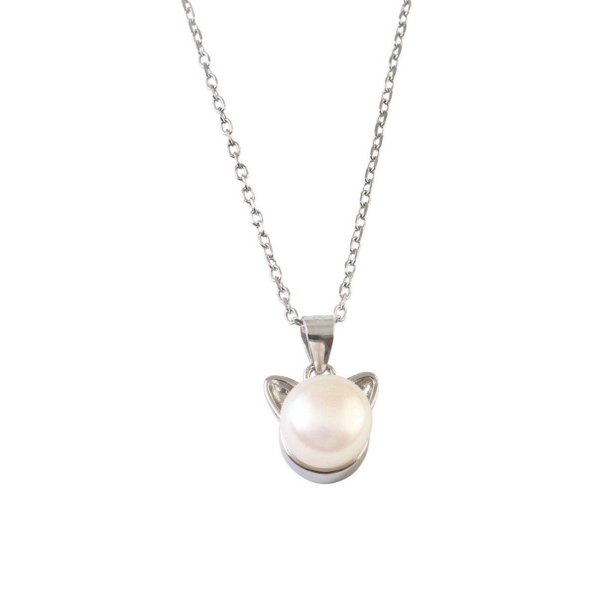 925 Sterling Silver Pearl Cat Pendant Necklace - Zirak Silver