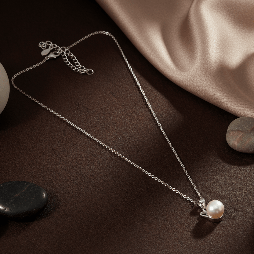 925 Sterling Silver Pearl Cat Pendant Necklace - Zirak Silver