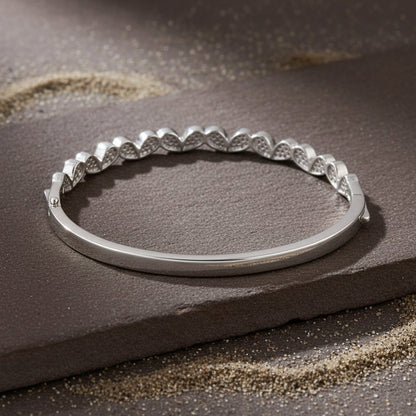 925 Sterling Silver Pink Pavé Wave Bangle - Zirak Silver