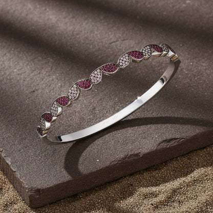 925 Sterling Silver Pink Pavé Wave Bangle - Zirak Silver