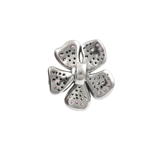 925 Sterling Silver Pink Stone Floral Charm – Oxidised Flower Pendant Charm - Zirak Silver