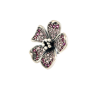 925 Sterling Silver Pink Stone Floral Charm – Oxidised Flower Pendant Charm - Zirak Silver