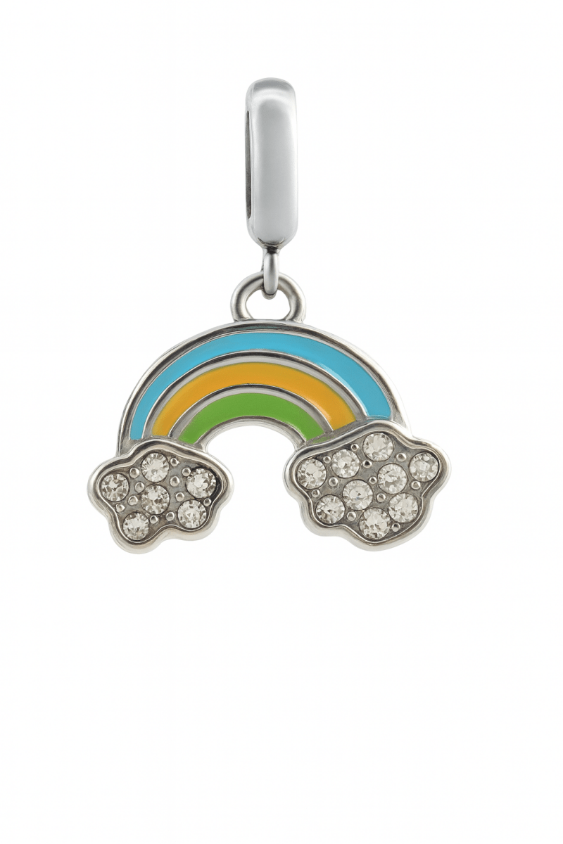 925 Sterling Silver Rainbow Charm with Crystal Clouds – Colorful Enamel Bead for Bracelet - Zirak Silver