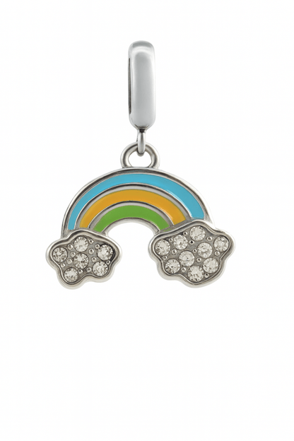 925 Sterling Silver Rainbow Charm with Crystal Clouds – Colorful Enamel Bead for Bracelet - Zirak Silver