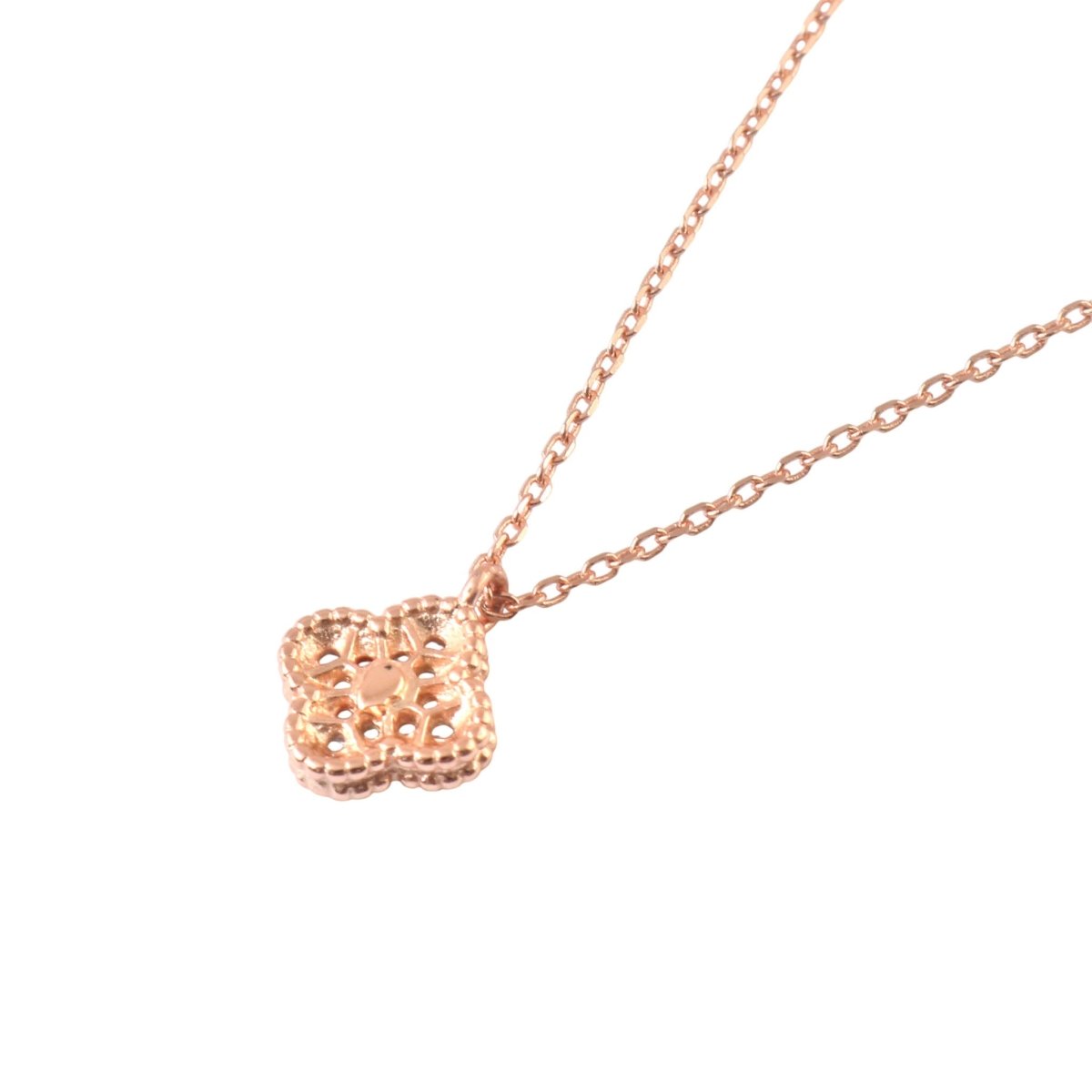 925 Sterling Silver Rose Gold Clover CZ Pendant Necklace - Zirak Silver