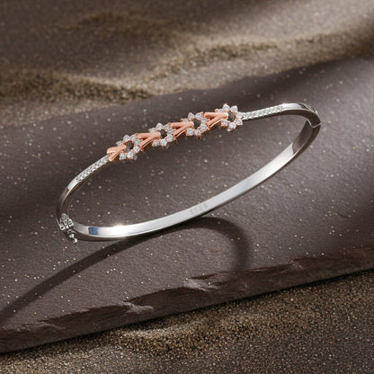 925 Sterling Silver Rose Gold Floral CZ Bangle - Zirak Silver