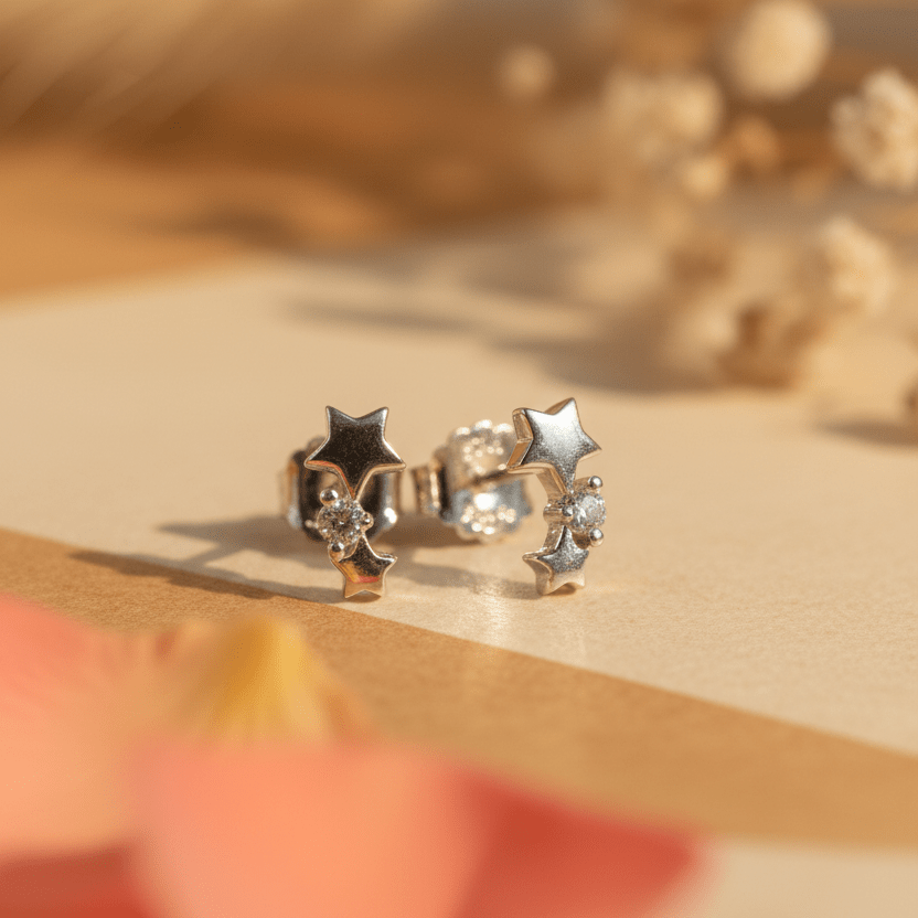 925 Sterling Silver Shooting Star CZ Stud Earrings - Zirak Silver