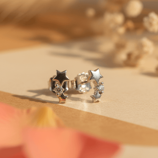925 Sterling Silver Shooting Star CZ Stud Earrings - Zirak Silver
