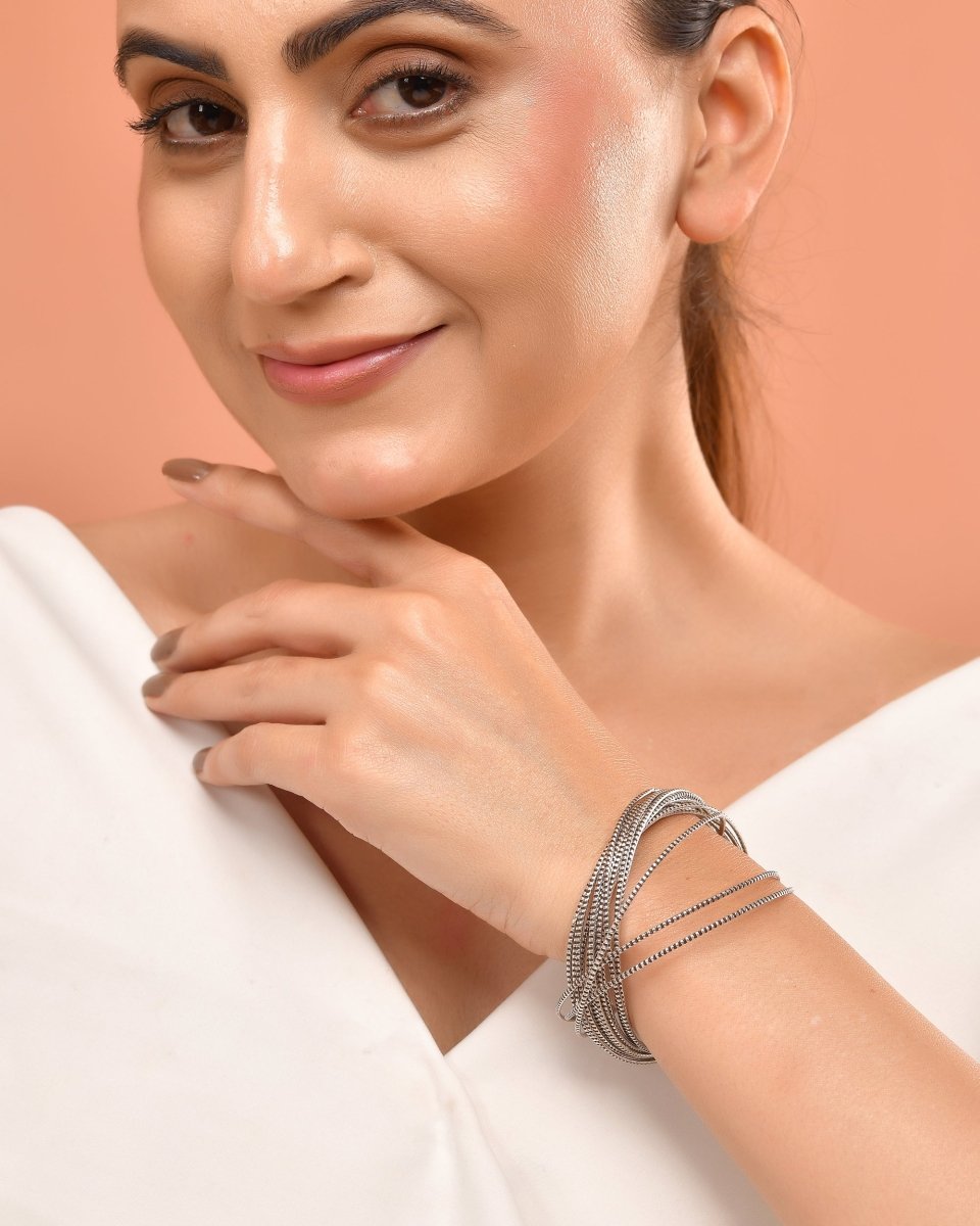 925 Sterling Silver Slim Oxidized Bangle Set – Textured Stacking Bangles - Zirak Silver