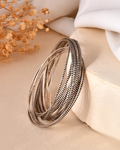 925 Sterling Silver Slim Oxidized Bangle Set – Textured Stacking Bangles - Zirak Silver