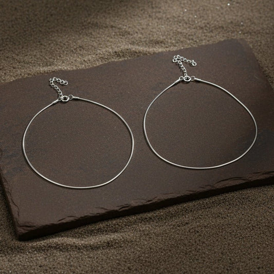 925 Sterling Silver Snake Chain Anklet Pair (Adjustable) - Zirak Silver