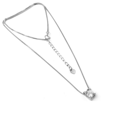 925 Sterling Silver Solitaire Necklace | Round CZ Pendant on Box Chain | Minimal Everyday Silver Jewelry - Zirak Silver