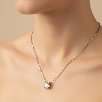 925 Sterling Silver Solitaire Necklace | Round CZ Pendant on Box Chain | Minimal Everyday Silver Jewelry - Zirak Silver