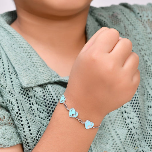 925 Sterling Silver Space Hearts Charm Bracelet – Rocket, Moon & Star Motif, Adjustable Kids Chain - Zirak Silver