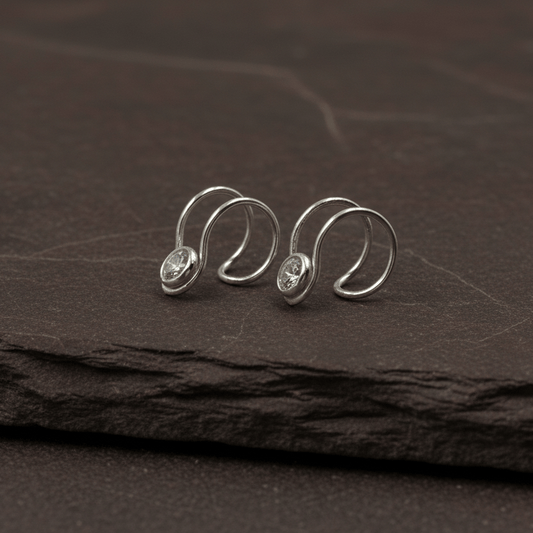 925 Sterling Silver Spiral Ear Cuffs with CZ - Zirak Silver