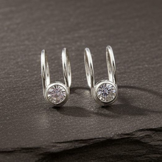 925 Sterling Silver Spiral Ear Cuffs with CZ - Zirak Silver