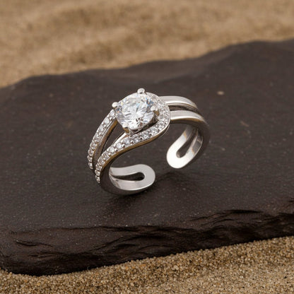 925 Sterling Silver Split Band Adjustable Ring | Solitaire - Inspired Silver Ring | Elegant Statement Jewelry - Zirak Silver