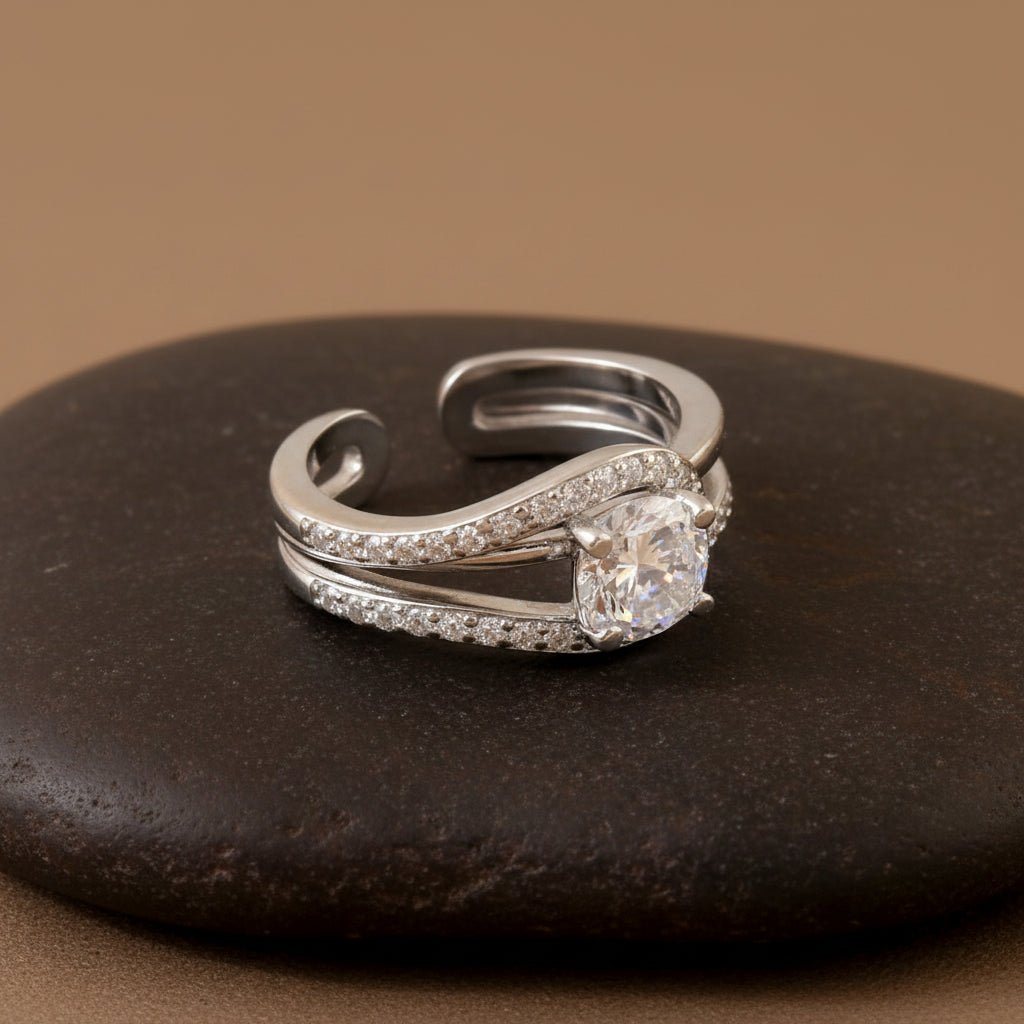 925 Sterling Silver Split Band Adjustable Ring | Solitaire - Inspired Silver Ring | Elegant Statement Jewelry - Zirak Silver