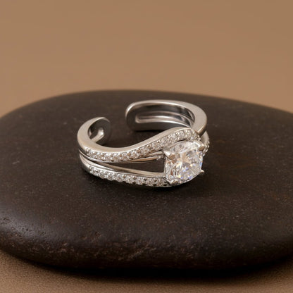 925 Sterling Silver Split Band Adjustable Ring | Solitaire - Inspired Silver Ring | Elegant Statement Jewelry - Zirak Silver