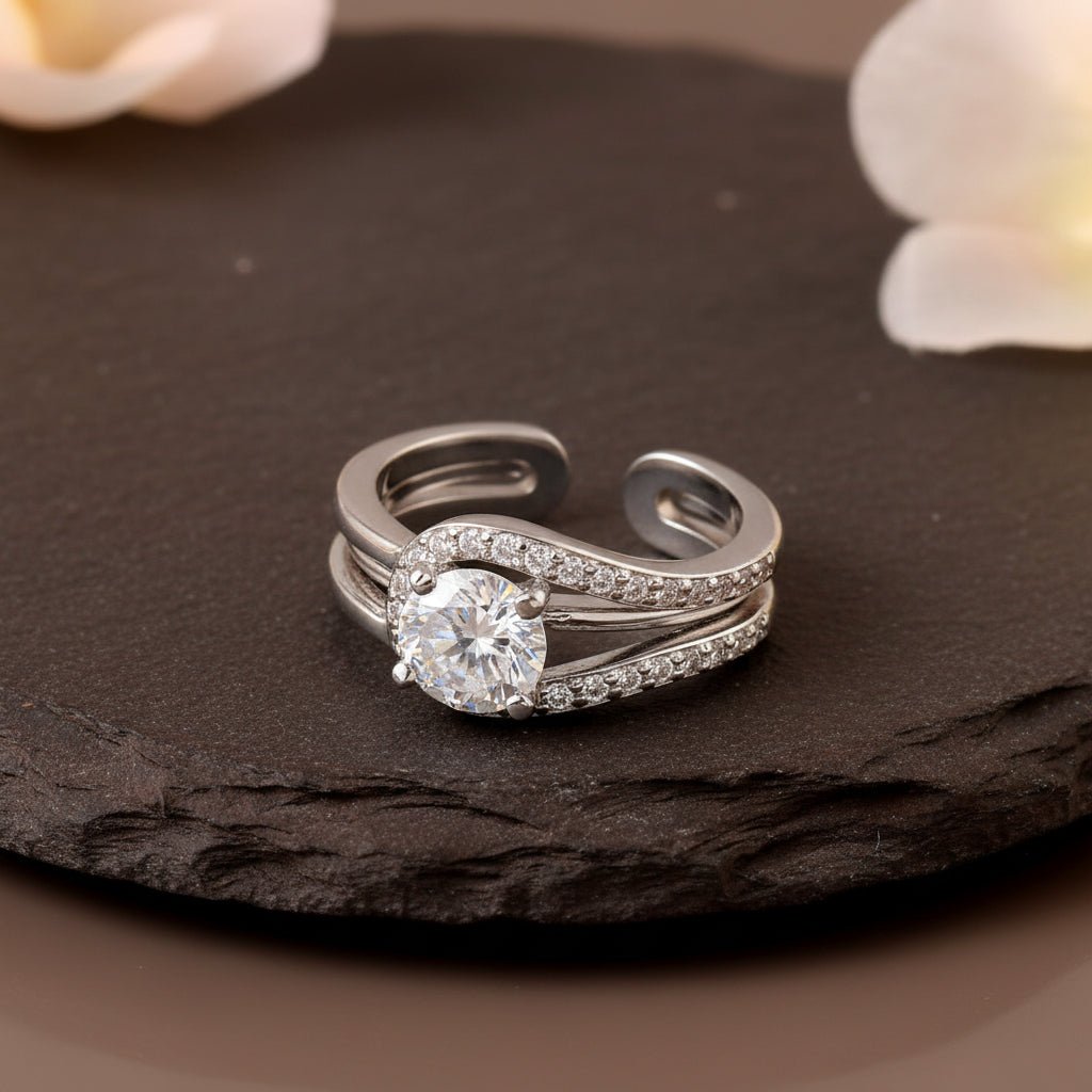 925 Sterling Silver Split Band Adjustable Ring | Solitaire - Inspired Silver Ring | Elegant Statement Jewelry - Zirak Silver
