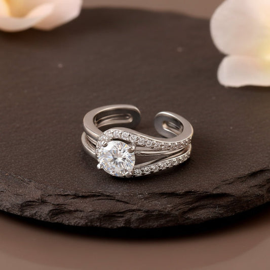 925 Sterling Silver Split Band Adjustable Ring | Solitaire - Inspired Silver Ring | Elegant Statement Jewelry - Zirak Silver