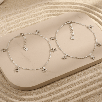 925 Sterling Silver Star Charm Anklet – Boho Star Dangle Foot Bracelet - Zirak Silver