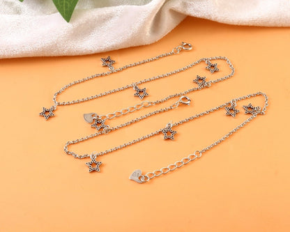 925 Sterling Silver Star Charm Anklet – Boho Star Dangle Foot Bracelet - Zirak Silver