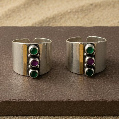 925 Sterling Silver Triple Stone Toe Ring - Zirak Silver