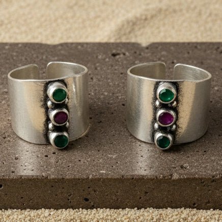 925 Sterling Silver Triple Stone Toe Ring - Zirak Silver