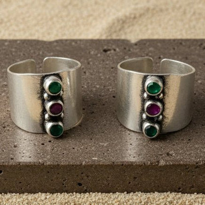 925 Sterling Silver Triple Stone Toe Ring - Zirak Silver