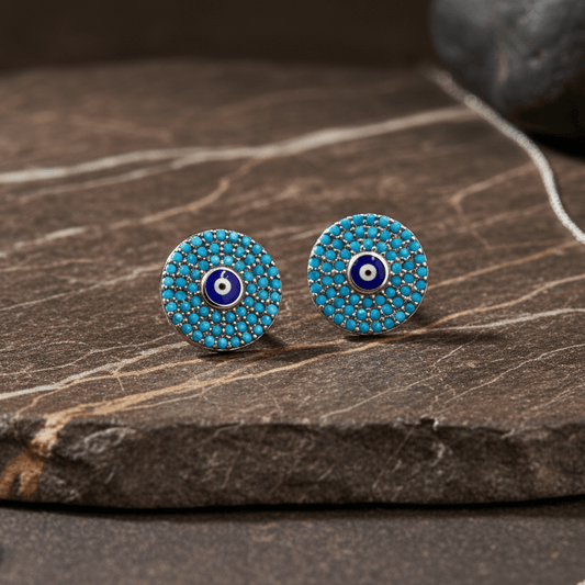 925 Sterling Silver Turquoise Evil Eye Stud Earrings - Zirak Silver